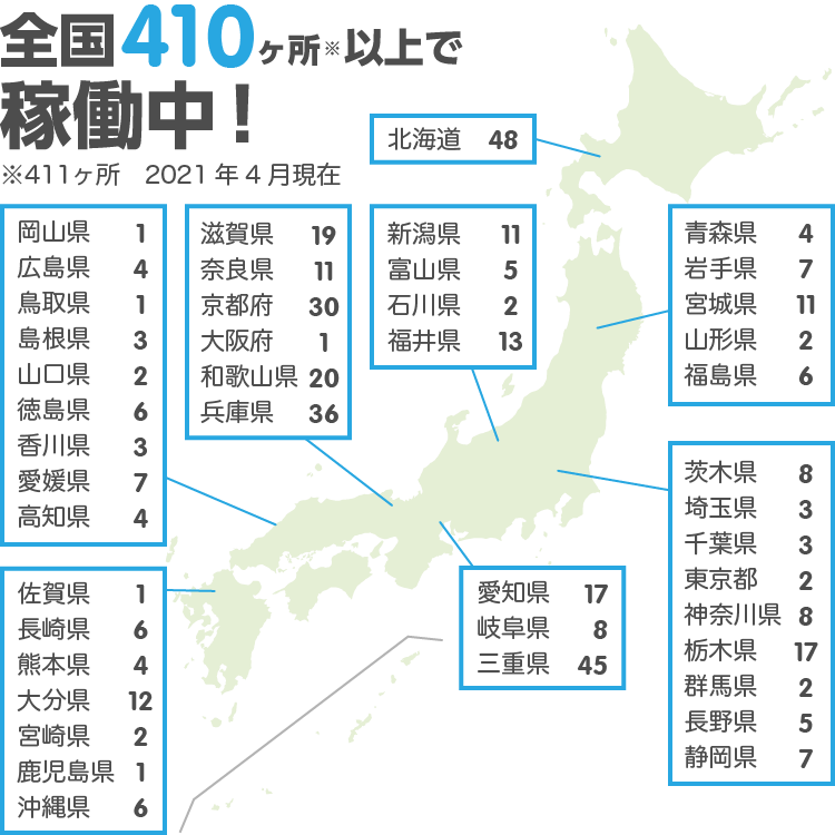 全国410ヶ所以上で稼働中！